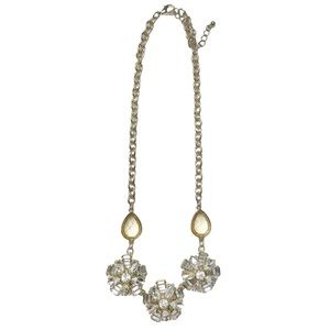 Vintage Floral Crystal Baguette Gold Tone Statement Necklace